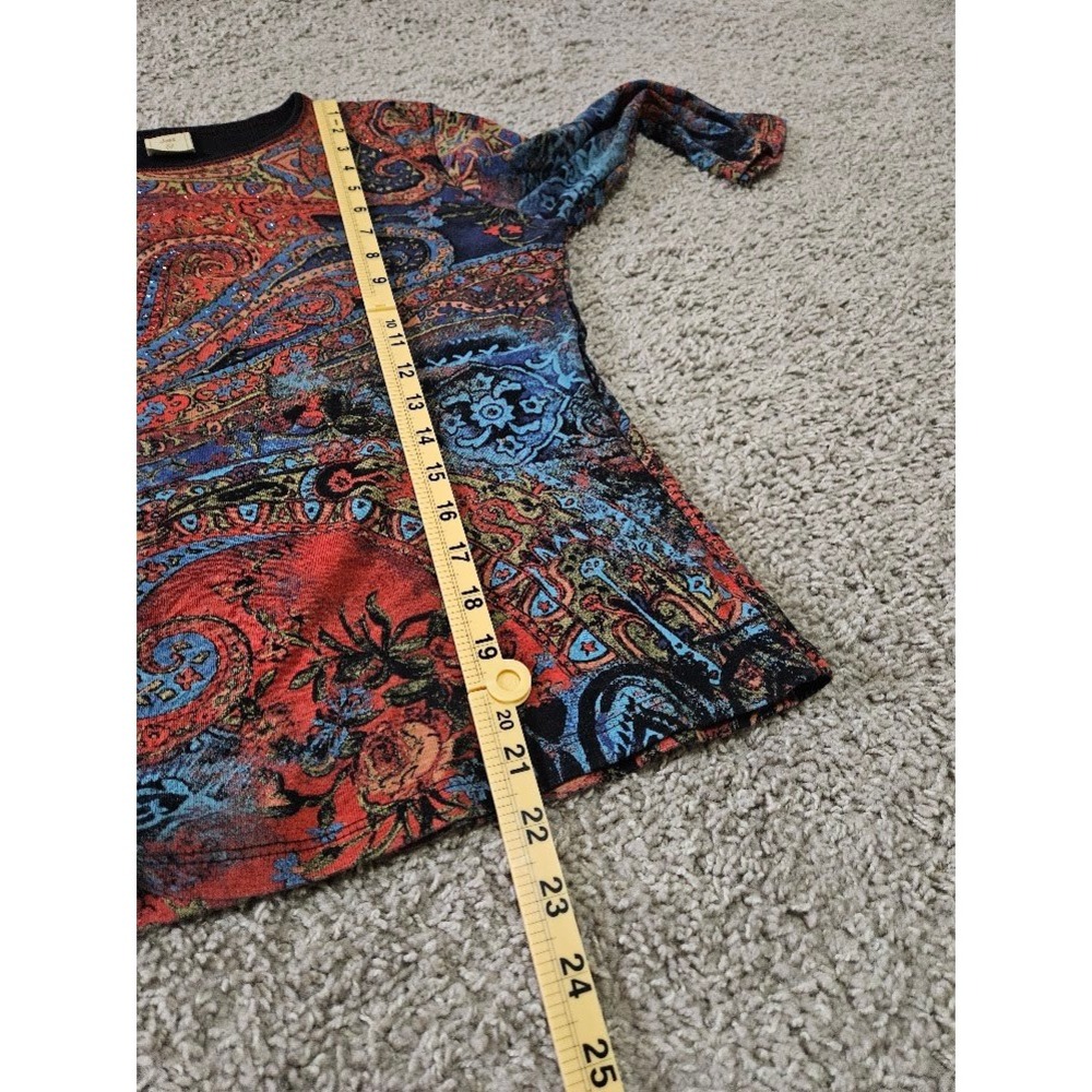 Jess & Jane Paisley Rhinestone 3/4 Sleeve Top Multicolor Knit Women Small Artsy - Picture 5 of 6